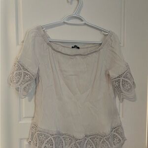 Suzy Shier White Off Shoulder Top with lace details Fairy Peasant Cottagecore